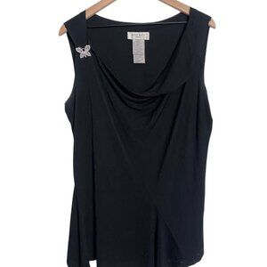 Nine West Cowl Neck Sleeveless Blouse with Butterfly Pin 1X